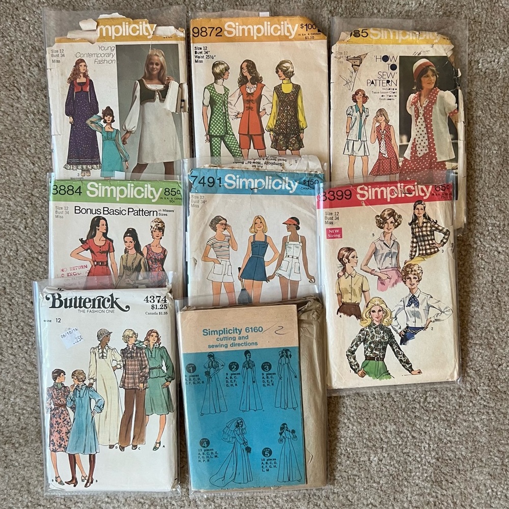 Vintage 70s sewing pattern lot bust 34
